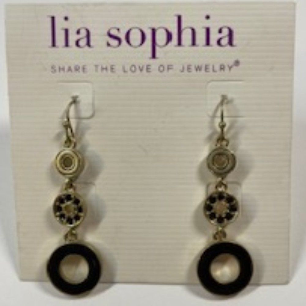 Lia Sophia Black Enamel "Dapple" Dangle Earrings